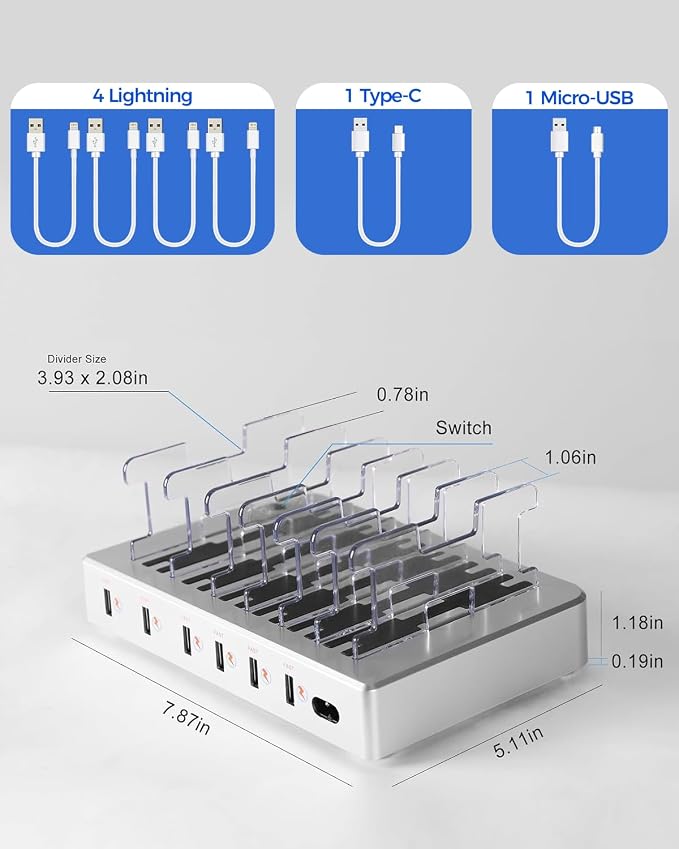300W Charging Station for Multiple Devices, Fast Charging 6 Port Charging Station - Compatible with iPhone iPad Android Tablets, Home Office Travel Organizer - Image 2