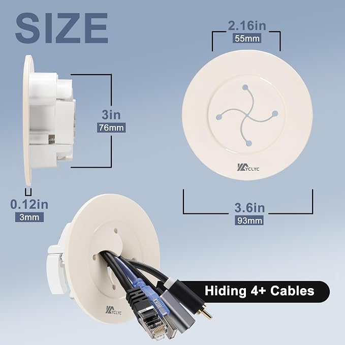 3in TV Cable Hider Wall Kit, YCLYC Large TV Cord Hider for Wall Mounted TV | TV Cord Covers for Wires on Wall Kit, Behind in Wall Cable Management Kit, Off White TV Wire Hider for Wall (2Pack) - Image 2