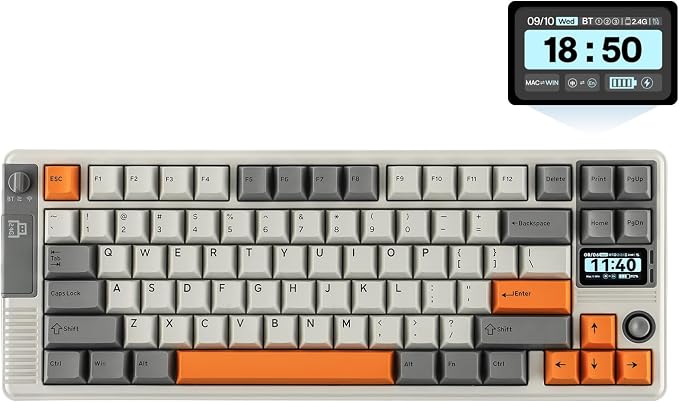 EPOMAKER RT85 Wireless Mechanical Keyboard with Joystick & DIY Screen | 8000mAh, BT/USB/2.4Ghz, Gasket, 5-Layer Paddings, Hot-Swap, PBT Keycap, 75% Gaming Keyboard (Retro White, Crystal Switch) by EPOMAKER