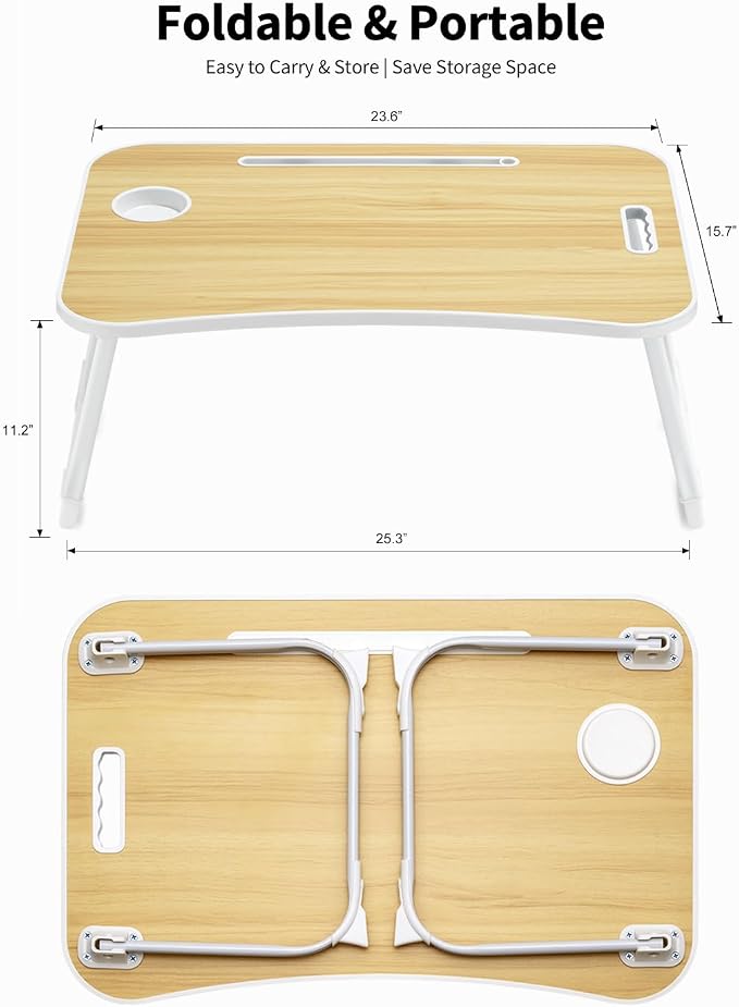 Ruxury Folding Lap Desk Bed Desk Laptop Table Tray, Breakfast Serving Tray, Portable & Lightweight Mini Table for Sofa Couch Floor - Wood - Image 5