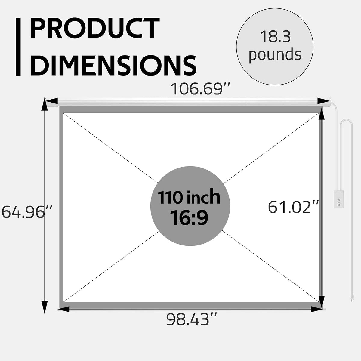 110" Projector Screen Motorized 16:9 for Home Theater Outdoor White - Image 9