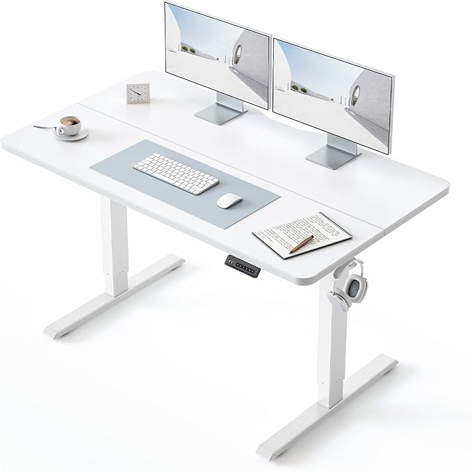 BANTI 48 × 24 Inches Standing Desk, Ergonomic, Electric Height Adjustable, Sit and Stand Up, Computer Office Desk with Splice Board, White Frame/Whitetop by Bantifurniture