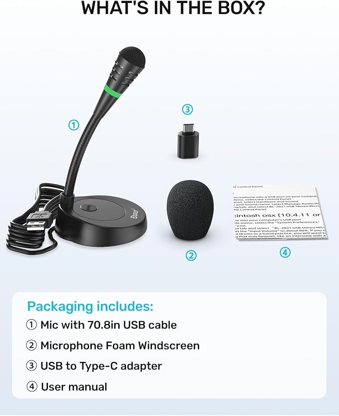 Mic for Mac Mini M4/M4 Pro, USB-C, Plug & Play Desktop, Cardioid Condenser | Custom for Mac Mini M4/M4 Pro, External Small Computer Mic for Laptop, MacBook Pro/Air, Recording, Dictation, Meeting - Image 9