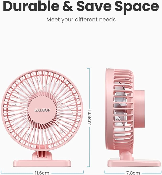 Gaiatop USB Desk Fan, Personal Portable Quiet Small Table Desktop fan | Powerful Mini 3 Speeds, Adjustable Head, for Cooling Home Office Car Summer Travel Gifts Pink - Image 5