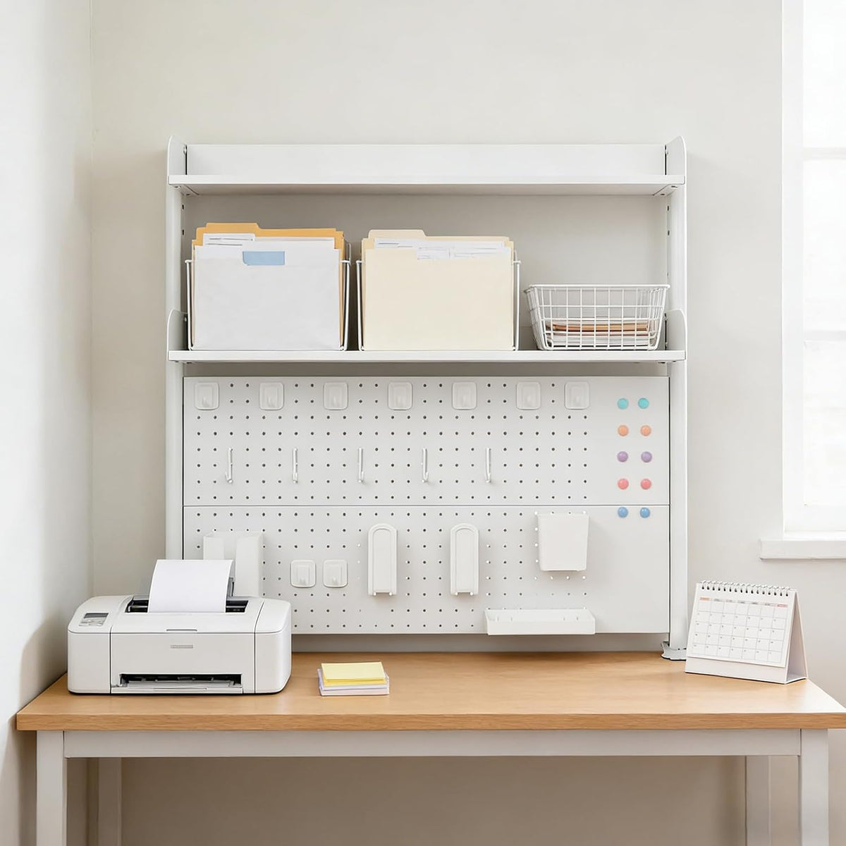 Clamp-On Desk Hutch with Pegboard, 39.5 x37.5in 2-Tier Desktop Organizer Shelf, Carbon Steel Frame with 2 Shelves and Pegboard Storage, for Office, Dorm, Study - Image 7