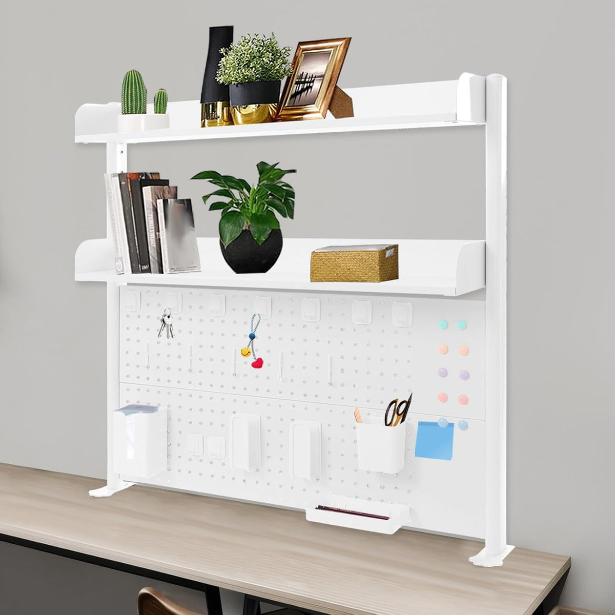Clamp On Desk Shelf Organizer with Pegboard, 39in Desktop Organizer Hutch - Image 7