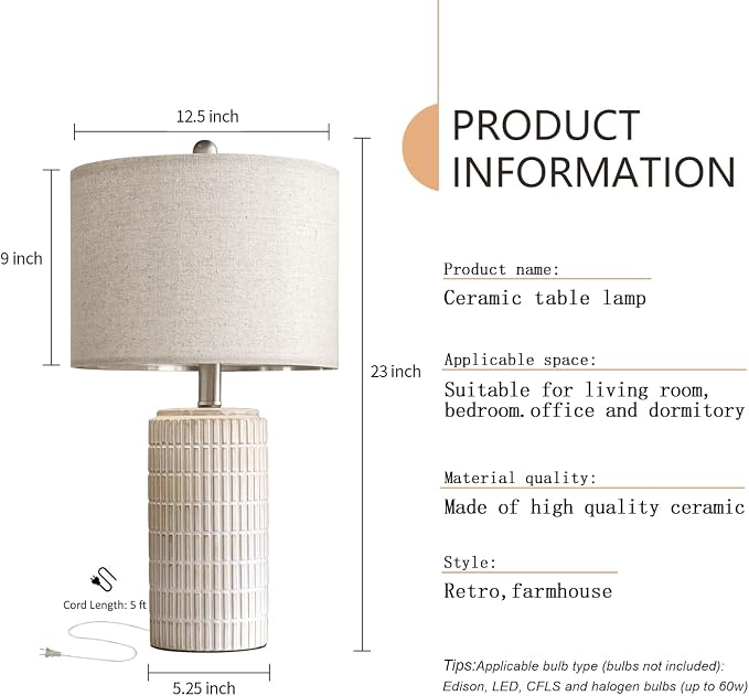 PoKat 23" Modern Ceramic Table Lamp Set of 2 for Living Room Bedroom, White | Nightstand Lamps for Bedside, Farmhouse End Table & Desk Light, Ideal Housewarming Gift, New Home Decor for Women Mom - Image 8