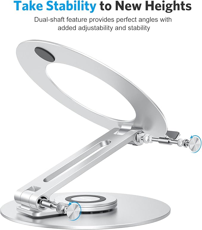 OMOTON Adjustable Laptop Stand for Desk 360° Rotating Base up to 17" Silver | Ergonomic Laptop Rise for Collaborative Work, Foldable Dual Shaft for Easy Storage, Fits for MacBook/Dell/HP - Image 8