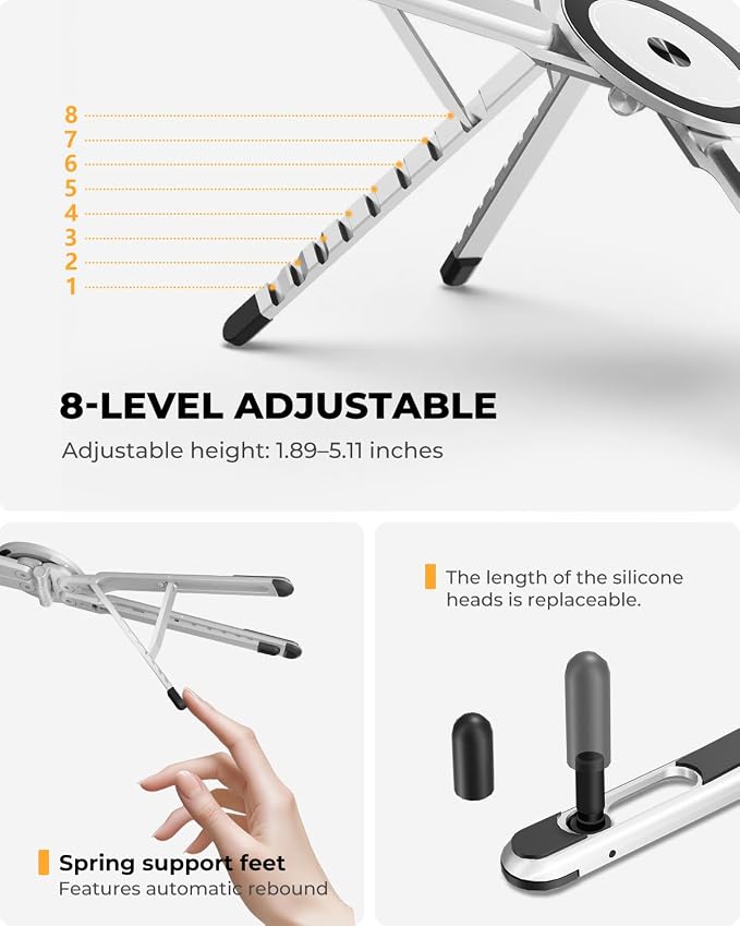 Adjustable Laptop Stand, 3-in-1 Magnetic Foldable Stand for Laptop, Tablet & Phone, Portable Aluminum Laptop Riser with Multi-Angle Support for Desk, Home & Travel - Image 5