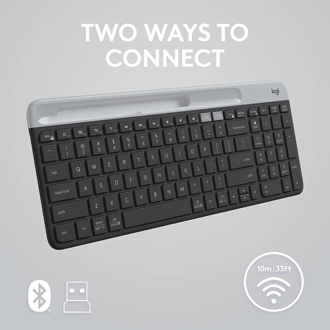 Logitech K585 Slim Wireless Keyboard with Built-in Phone Cradle - Graphite | Bluetooth with included USB receiver, connects 2 devices, cradle can hold smartphone or tablet up to 10 in. in landscape mode - Image 7