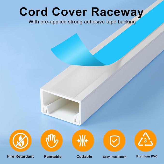 Cord Hider, RAZCC 315 Inch Cable Cover Raceway Kit for Cable Management, Wire Covers for Cords, Cord Covers for Wires on Wall, Simple and Easy Installation, 20 Pack Wire Hider, White - Image 5