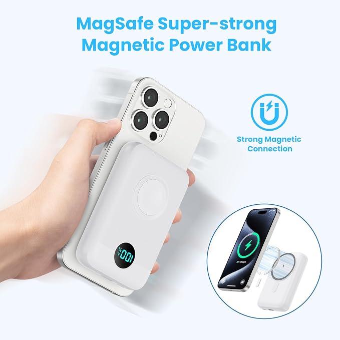 Magnetic Portable Charger with Apple-Watch Charger,10800mAh 25W PD Fast Charging Wireless Power Bank,4 Outputs Travel Essential Battery Pack for iPhone 17/17 Pro Max/16/15/14/13/12 All Series (White) - Image 5