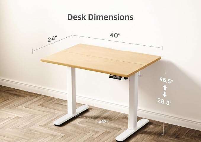 Claiks Electric Height Adjustable Standing Desk, 40x24 Inch, Bamboo | Smooth Height Adjustment, 3 Memory Presets, Cable Management Hub&Hook, Stable Steel Frame, 176lbs Capacity, Easy Assembly - Image 3