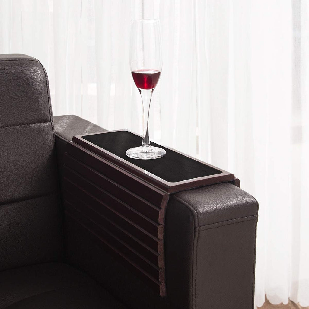 Bamboo Couch Arm Tray Table, Foldable Sofa Arm Tray Reddish Brown - Image 3