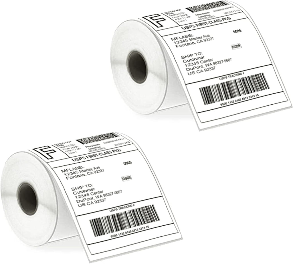 MFLABEL 4x6 Thermal Shipping Labels - 2 Rolls of 250, Perforated & Smudge-Proof Direct Thermal Labels Compatible with Rollo, Zebra, for Amazon UPS FedEx Shopify by MFLABEL