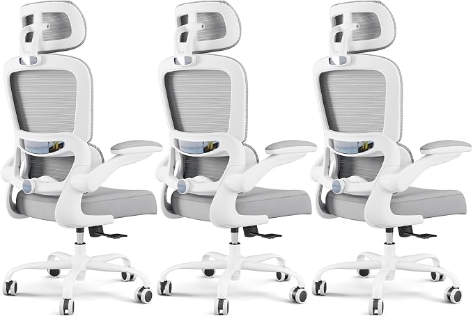 TRALT Office Chair Ergonomic Desk Chair - Gaming Chair with Lumbar Support (3, White) | 330 LBS Home Office Desk Chairs with Headrest, Reading Chair with Flip-up Armrests, Comfortable Computer Chairs (3, White) by TRALT