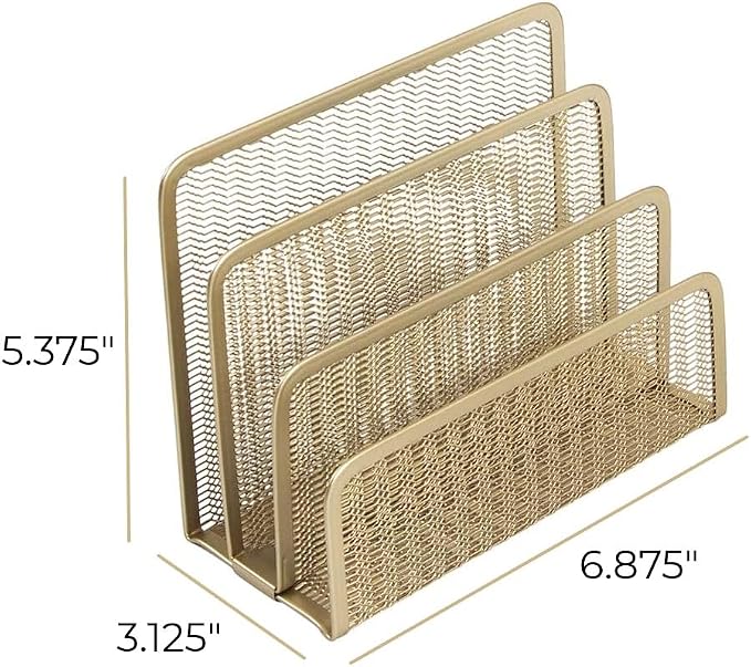 BLU MONACO | Gold Metal Mesh Mail Sorter Organizer Countertop | Paper Sorter for Desk with Three Tiers | Letter Organizer and Outgoing Mail Holder - Image 7
