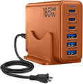 165W GaN Charging Station, 6-Port USB C & USB A Charger, Orange | 165W GaN, 6-Port USB Charging Station, 3x40W USB-C + 3x15W USB-A, ABS+PC, Charge 6 Devices, Home Office Travel by Unknown