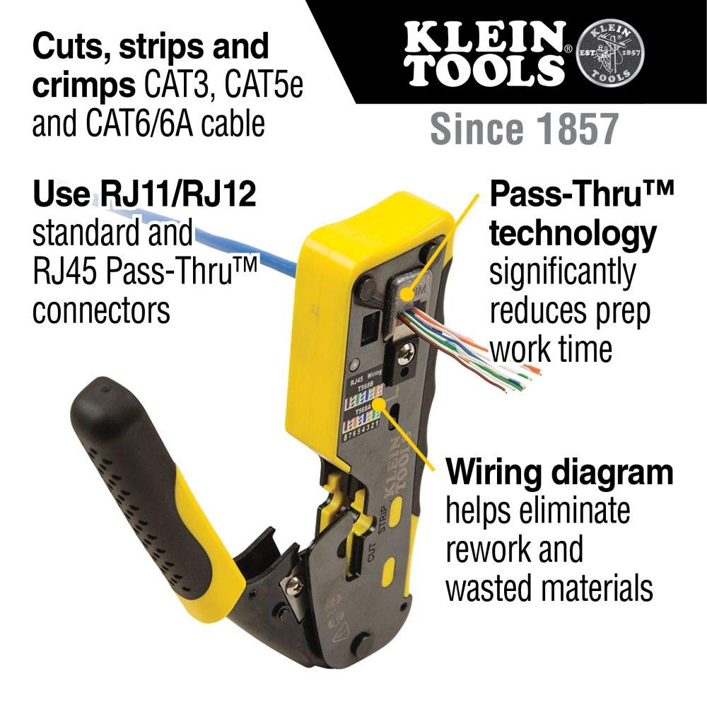 Klein Tools VDV501-851 Cable Tester Kit & Impact Punchdown Tool with 66/110 Blade & Klein Tools VDV226-110 Ratcheting Modular Data Cable Crimper/Wire Stripper/Wire Cutter - Image 7