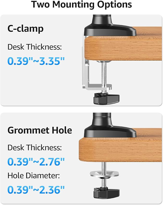 MOUNTUP Dual Monitor Mount, Heavy Duty Monitors Arm | Holds 4.4-26.5lbs, Monitors Arm for 39 37 34 32 27inch, Height Adjustable Monitors Desk Mount with C-Clamp＆Grommet Base - Image 8