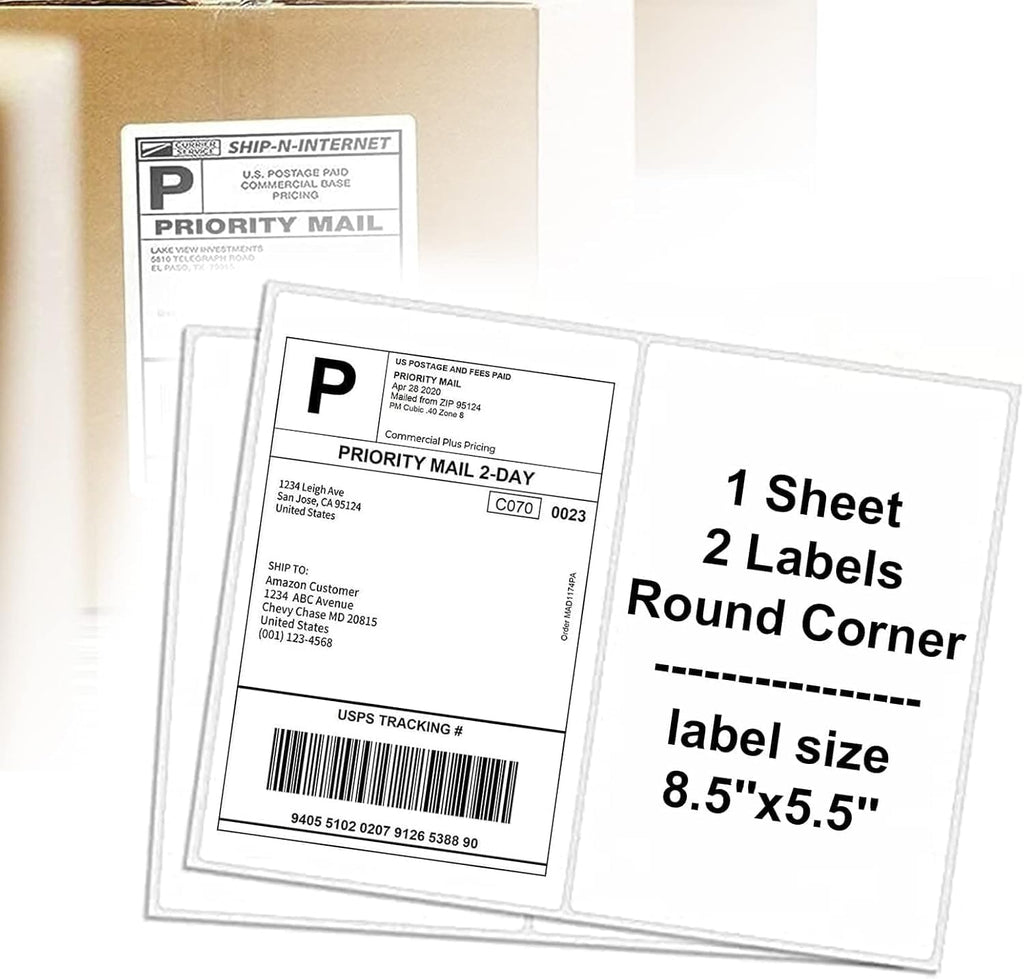 LabelMore 8.5'' x 5.5'' Half Sheet Self Adhesive Shipping Labels for Laser & Inkjet Printers - Rounded Corner - Shipping Labels 2 Per Sheet (20000 Labels) by LabelMore