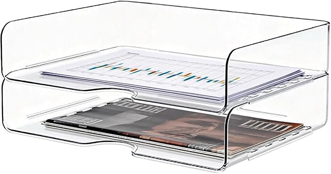 DCA 2 Tier Desk Organizer, Clear Paper Tray File Organizer | Stackable Letter Tray | Office, Home & School | Large Capacity by DCA