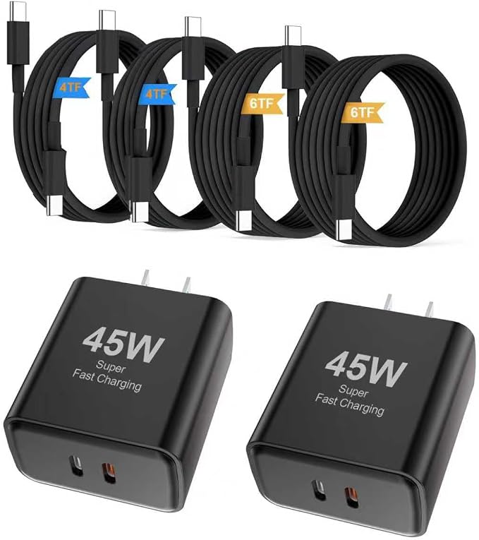 45W Super Fast Charger Type C, 2 Pack 35W+10W USB C Charging Block | With 4FT+6FT Type C Cables Works for S amsung G alaxy S25 S24+/UltraS23/S22/S21/S20/Note10/20 i Phone 17/16/15 USB C Charger by Unknown