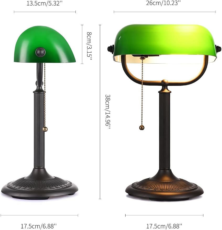 1-Minute Quick-Change Shade Antique Green Glass Bankers Desk Lamp | Study Office Library,LED Bulb Included - Image 5