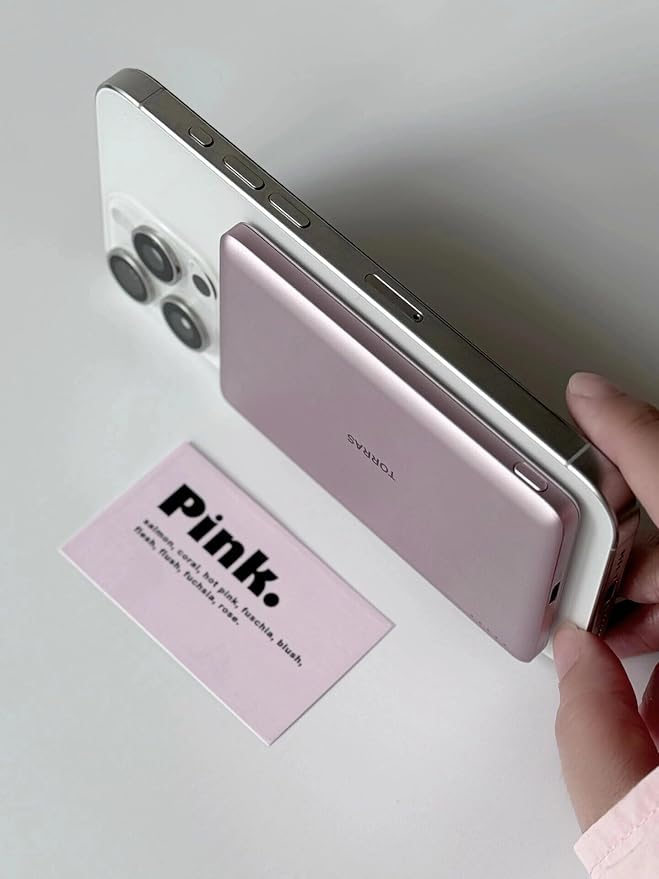TORRAS MiniMag Power Bank, Ultra Slim 5,000mAh Wireless Portable Charger with USB-C Cable, Fast Charging iPhone Air MagSafe Battery Pack, Compatible Charger for iPhone 17/16/15/14/13/12, Azalea Pink - Image 3