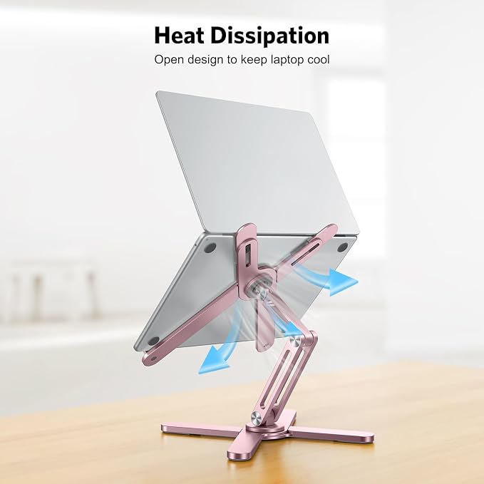 OMOTON LA10 360° Rotating Laptop Stand Riser Foldable for Desk, Pink | Aluminium Aolly, Adjustable Height Angles, Collaborative Work, Easy Storage, Fits Laptops up to 17", for MacBook Pro/Air HP - Image 8