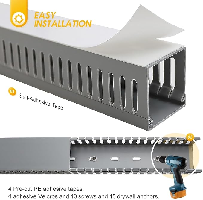 Cable Raceway, 95" Open Slot Cable Management Kit with Upgraded Snap Structure,Wire Cover Cord Hider for Under Desk&Industrial Network/PC/TVs- 23.6" X 1.97" X 2.4" X 4PCS (LWH,Grey) - Image 2