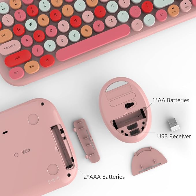 MOFII Wireless Keyboard and Mouse Combo, 2.4GHz Retro Typewriter Keyboard and Cute Mouse for Computer PC Desktops Laptop Windows(Pink Mix) - Image 7