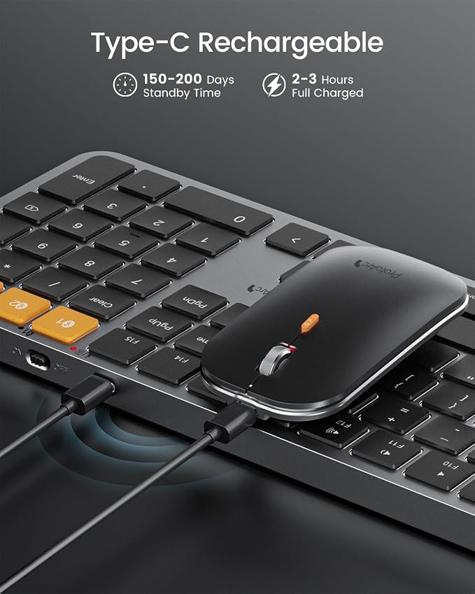 ProtoArc KM100-A Backlit Bluetooth Keyboard and Mouse for Mac, Space Gray | Full Size Mac Layout with Numeric Keypad, Wireless Keyboard Mouse for Mac, Multi-Device, Rechargeable, for MacBook Pro/Air - Image 6