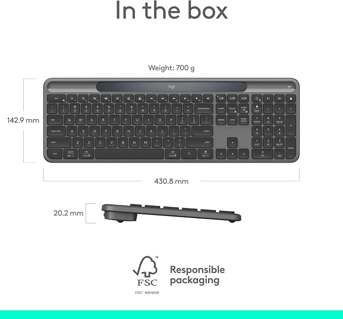 Logitech Signature Slim Solar+ Wireless Bluetooth Keyboard K980 - Graphite | Signature, solar and artificial light powered, up to 10 years battery life, customizable keys - Image 13