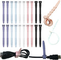 Silicone Zip Ties, Reusable Zip Ties, 20pcs Rubber Cable Ties Straps for Wire Management, Elastic Cable Organizer for Home Office Table Desk. 4.5” Cord Ties in White, Black, Pink, Purple and Blue by GELIAL
