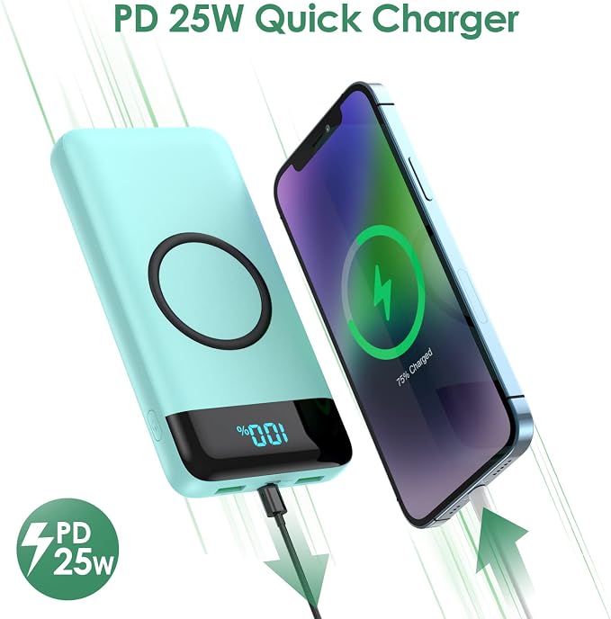 Wireless Portable Charger 30,800mAh,15W Wireless Charging USB C Power Bank,25W PD QC 4.0 Fast Charging 4 Outputs Travel Essentials Battery Pack Compatible with iPhone 17/16/15/14,Galaxy,Android-Green - Image 4