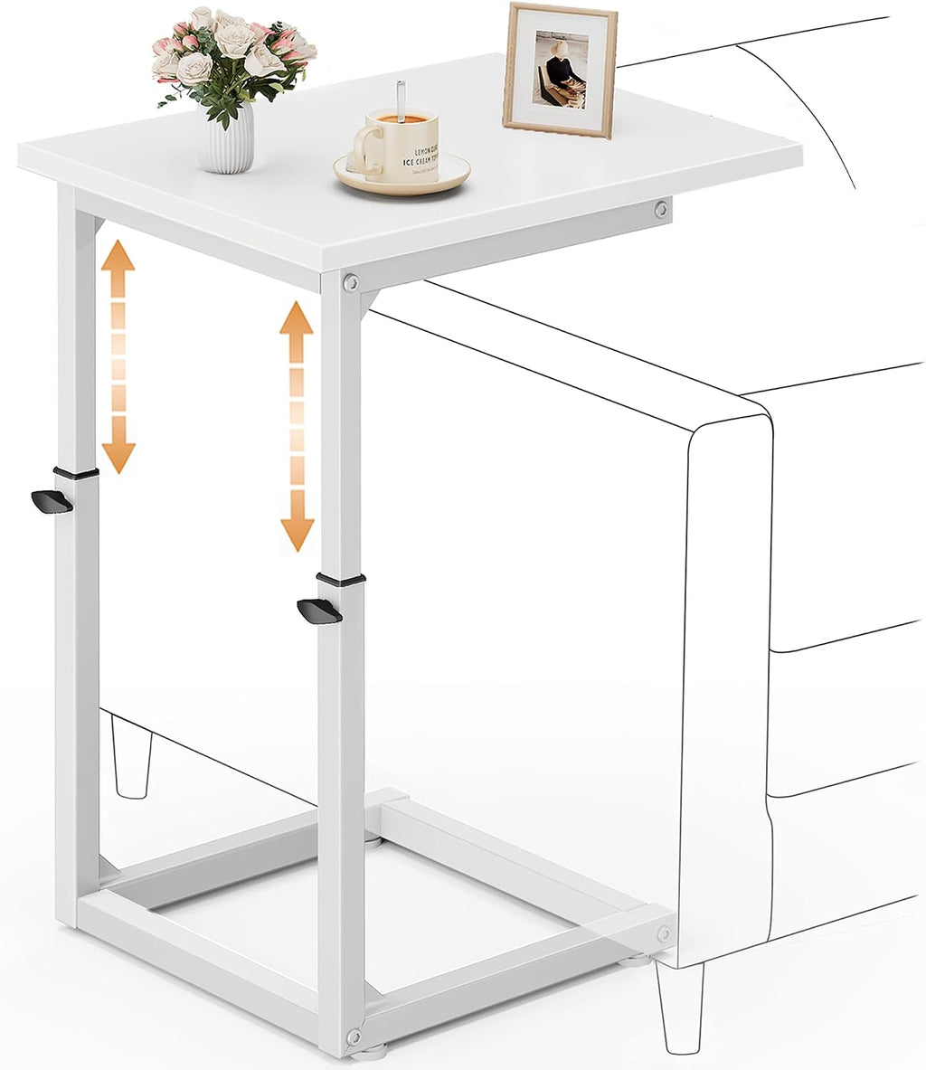 C Shaped End Table, 33"C Table End Table Adjustable Height, Small Side Table for Couch, Tv Tray Table for Small Spaces, Couch Table That Slide Under, Sofa Table for Living Room,Bedroom, White by Vagusicc