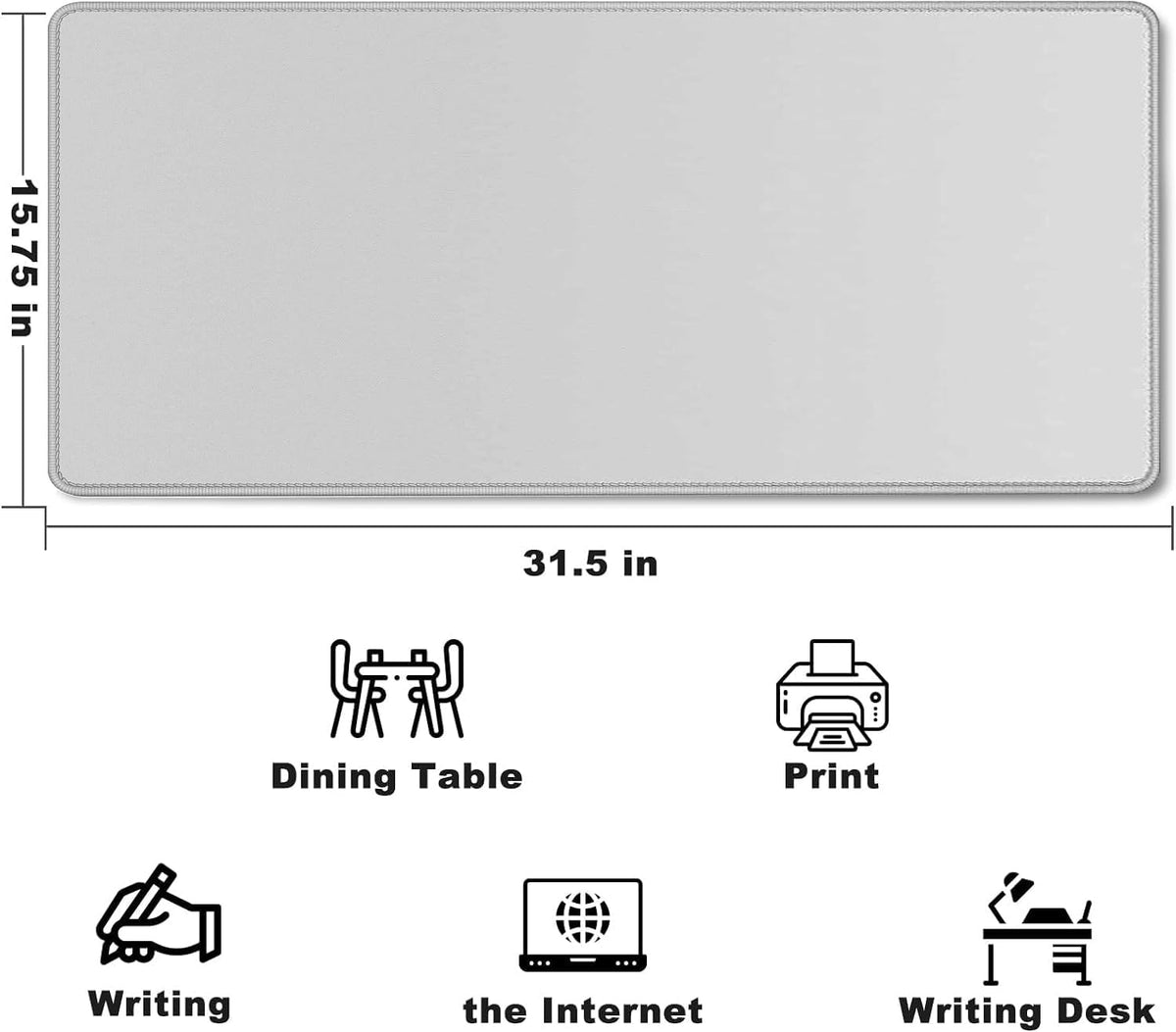 Large Mouse Pad Desk Mat Large Office Desk Pad with Stitched Edges, Gray - Image 2