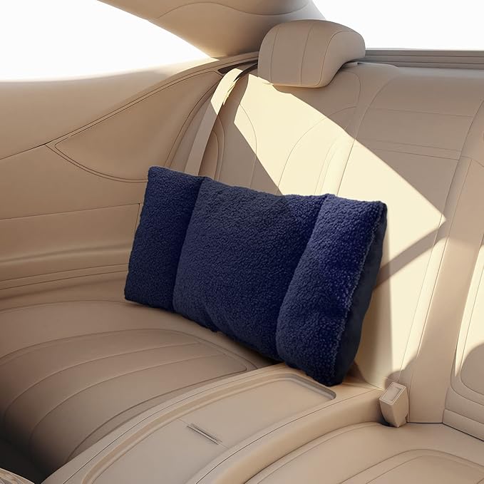 Queekay Fleece Lumbar Support Pillow 3 Section Back Pillow Office Chair for Back Support Comfortable Lumbar Cushion for Car Seat Pain Relief Sofa Rest(Deep Blue) - Image 5