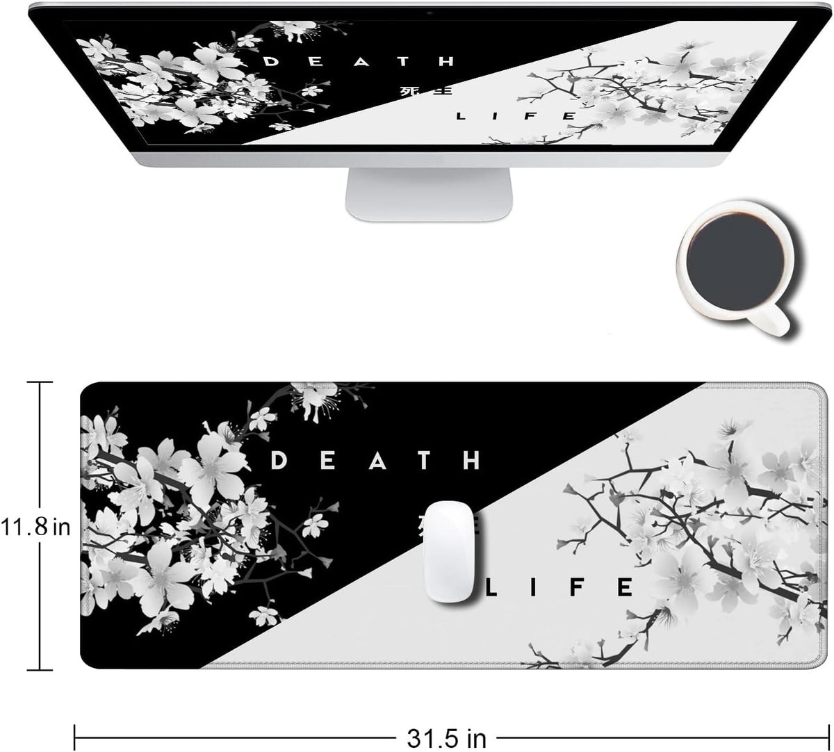 Gaming Mouse Pad, Large Mouse Pads for Desk, Non-Slip Rubber Base Mousepad, Keyboard Mouse Mat Desk Pad with Stitched Edges, 31.5x11.8 inch Sakura Death Life Floral - Image 2