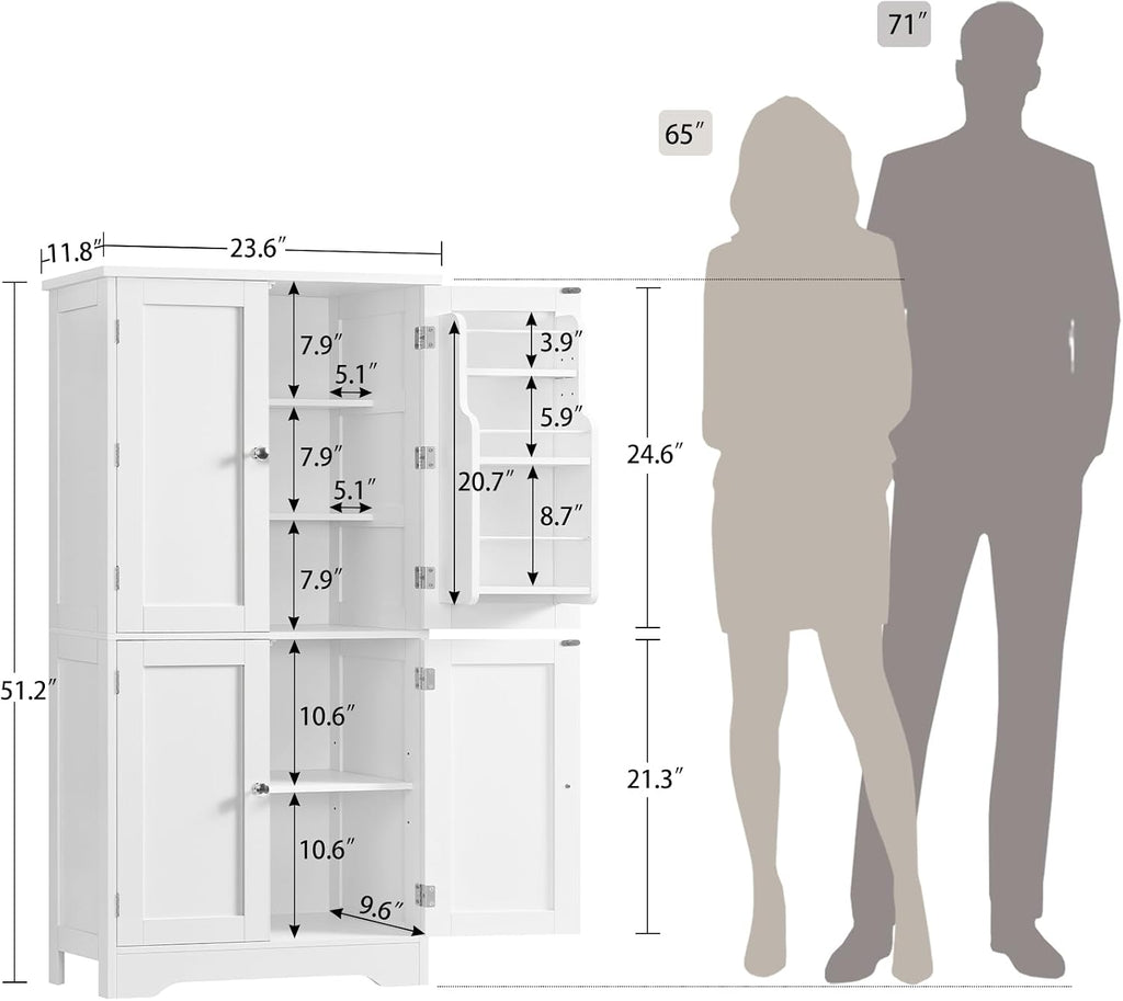 Pantry Cabinet with 4 Doors, Kitchen Pantry Cabinet with Door Shelves, Kitchen Storage Cabinets for Living Room, Dining Room, Bathroom, 51”H, White - Image 3