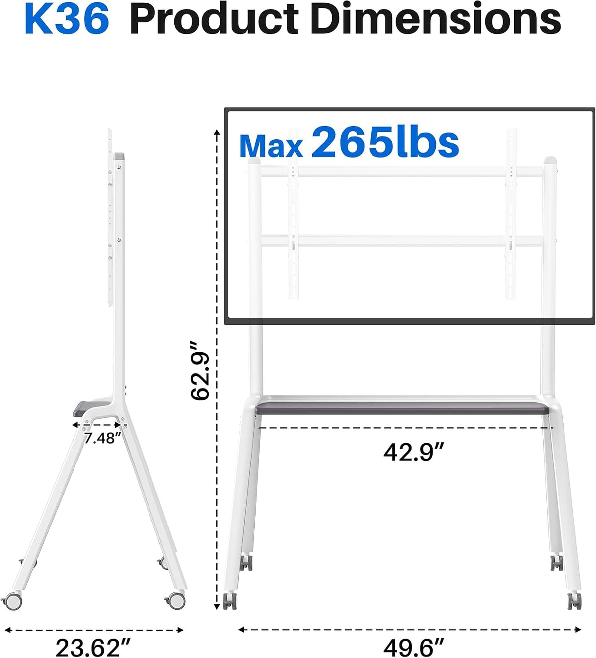Rolling TV Stand for 42-86 Inch TVs,Outdoor TV Stand Holds up to 220 lbs - Image 6