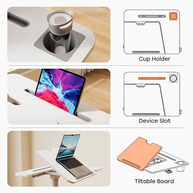 JOY worker Mobile Standing Desk, 60° Tiltable Rolling Laptop Desk, White | Pneumatic Height Adjustable Cart, Portable Sit Stand Desk with Wheels & Cup Holder for Office Home School, Holds Up to 22lbs - Image 7