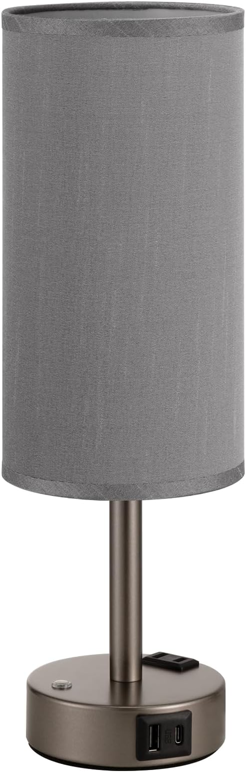 Grey Touch Bedside Lamp for Bedroom, Stepless Dimmable, USB A+C, AC Outlet | Base Touch Button Only, Memory Brightness, Ultra-dim Night Light, Included Bulb for Optimal Dimming, Grey Fabric Shade, Desk - Image 9