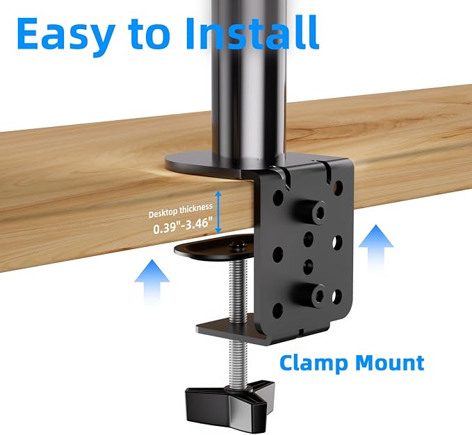 H&C(hcck&Cllassp) Single Monitor Stand for 13-27" Monitors up to 17.6lbs, Adjustable Heights and Angles Monitor Arm, Desk Mount Stand with C-Clamp, VESA 75x75mm or 100x100mm, Black - Image 8