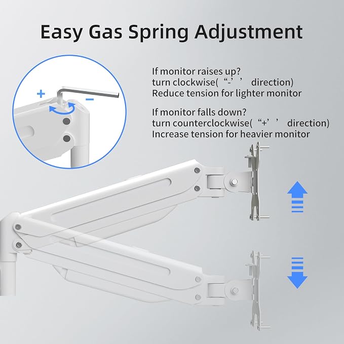 suptek Triple Monitor Mount for Most 17 to 32 inch Screens,Gas Springs Adjustment Triple Monitor Desk Mount Stand with Clamp & Grommet Kit,White(MDX003W) - Image 4