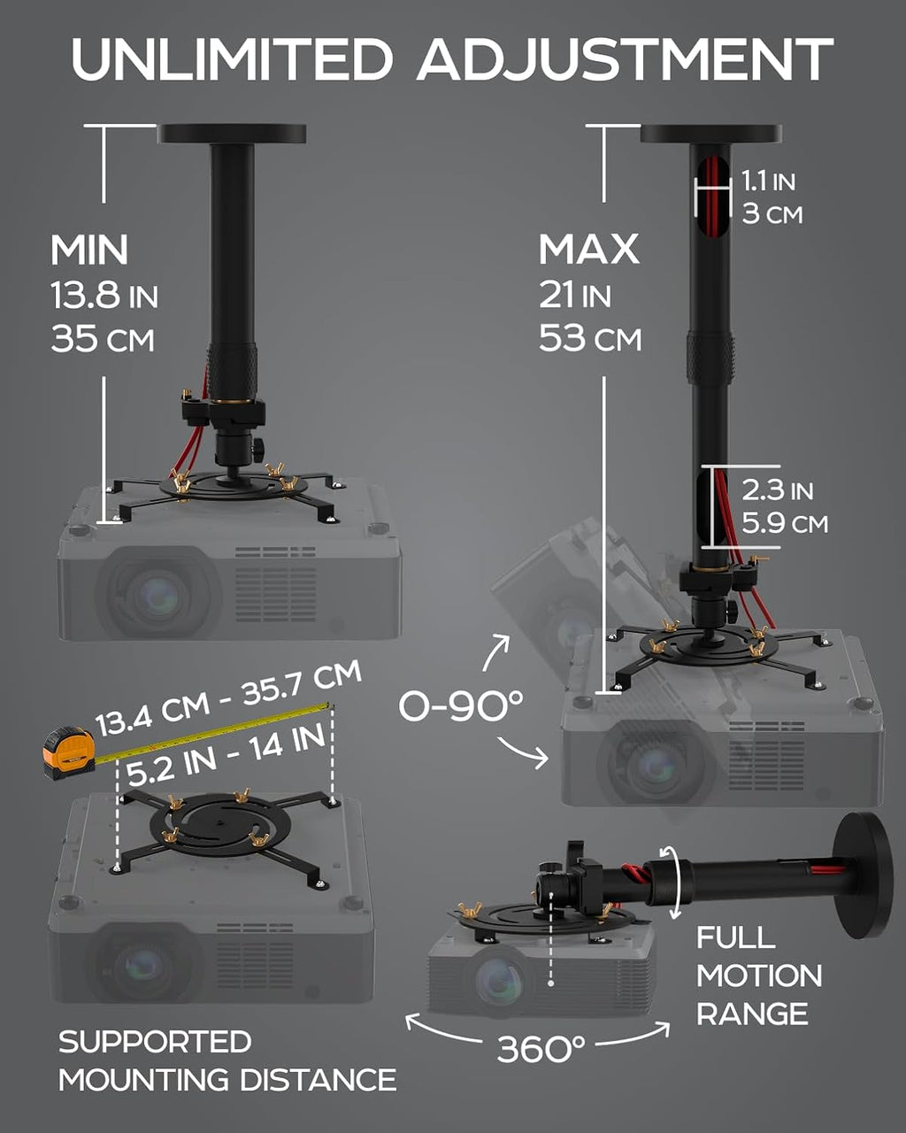 Universal Projector Mount, Ceiling or Wall, 13.8" to 21", Pack of 2 - Image 5