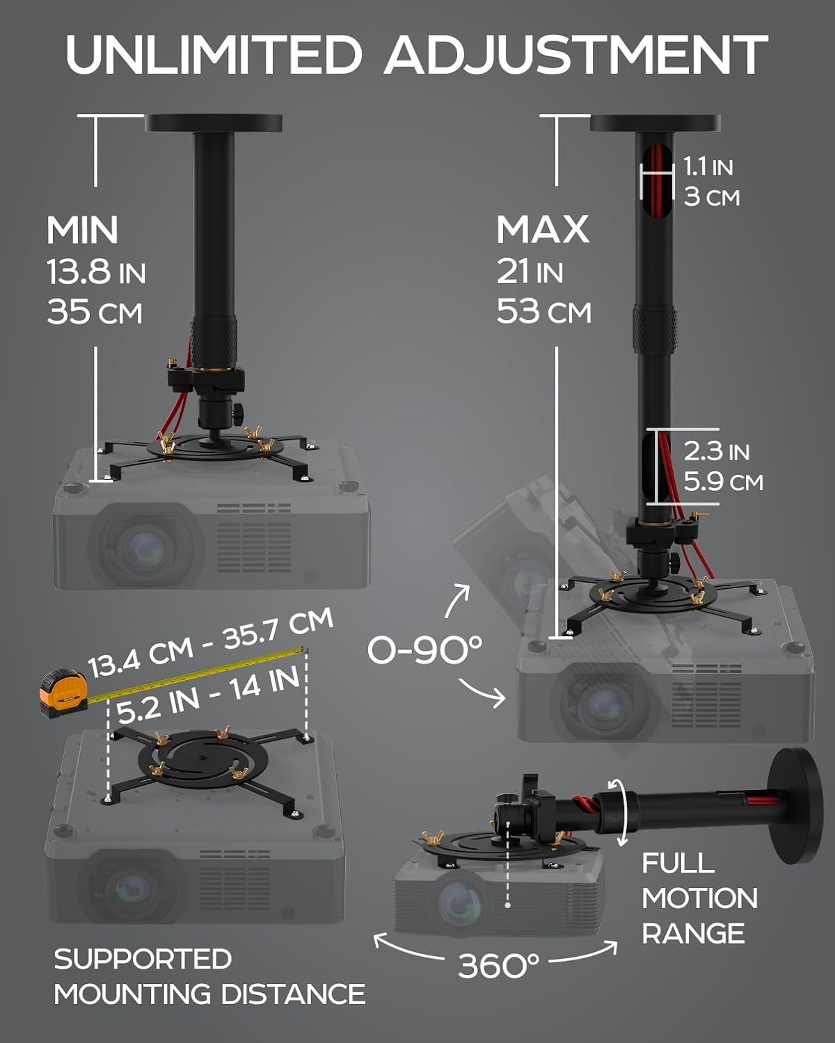 Universal Projector Mount, Ceiling or Wall, 13.8" to 21", Pack of 2 - Image 5