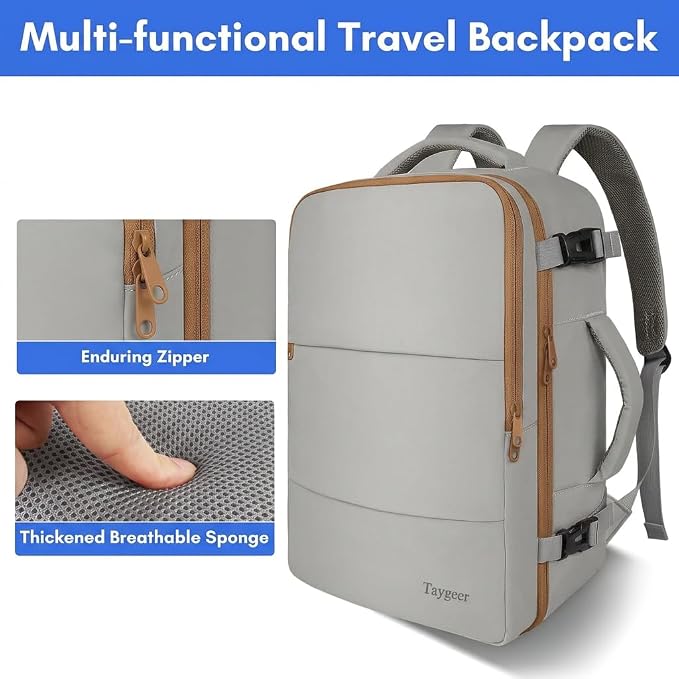 Taygeer Carry On Backpack for Men Women, Laptop Bag 17.3" Flight Approved | Travel Backpack with Water Bottle Pocket & Shoe Pouch, College Teacher Tote Bag for Business Travel, Dark Brown Khaki - Image 8