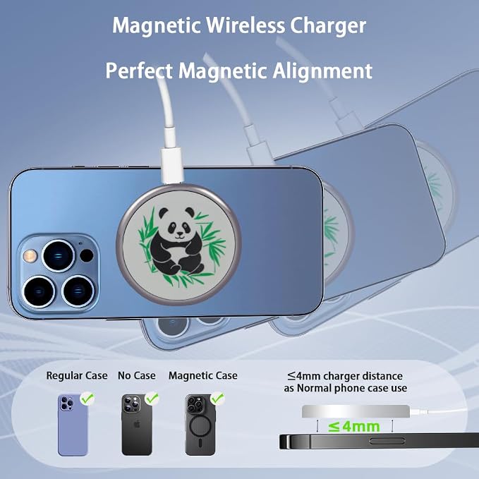 15W Panda Magnetic Wireless Charging Pad for iPhone Earbuds 2 Pack | Metal Charger Cute design, strong magnet, compatible with iPhone 17/16/15/14/13/12 Pro Max Plus, Wireless Earbuds 4/3/2 Pro - Image 3